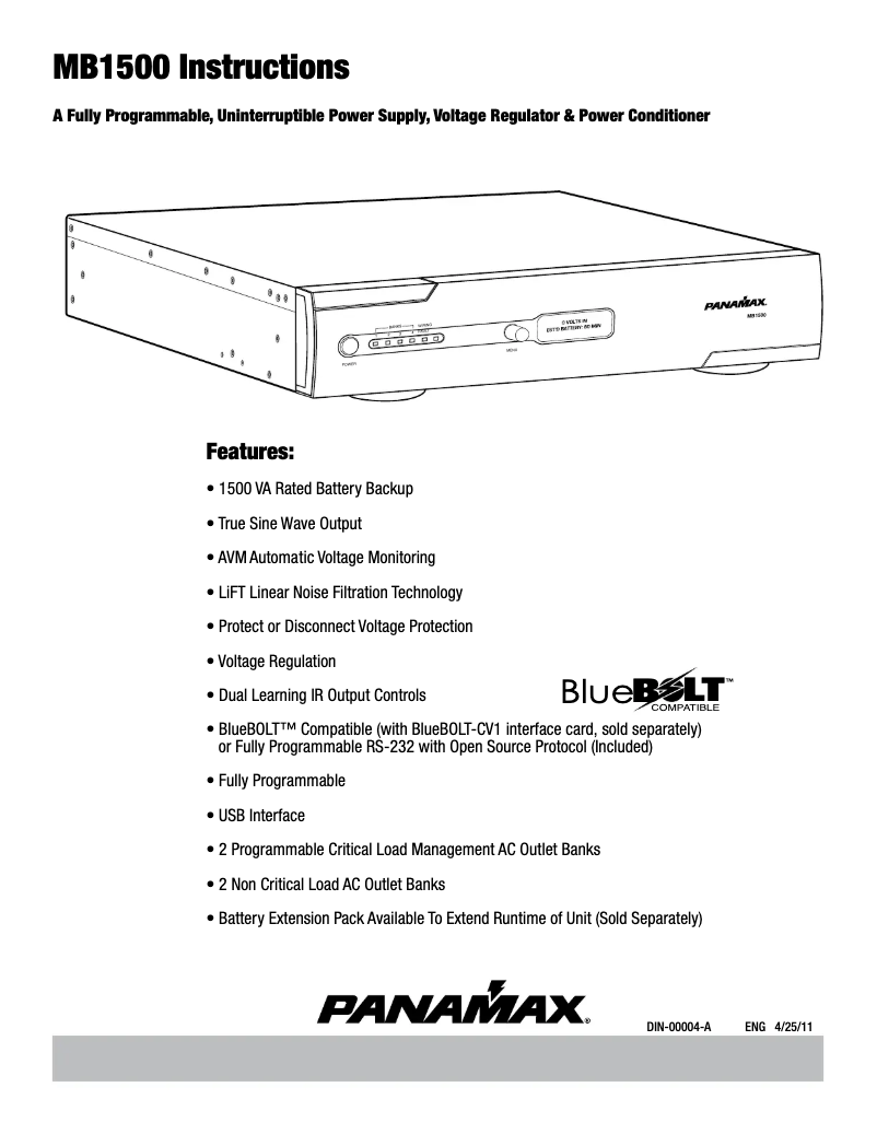 Page n°1 - Manuel utilisateur Panamax MB1500