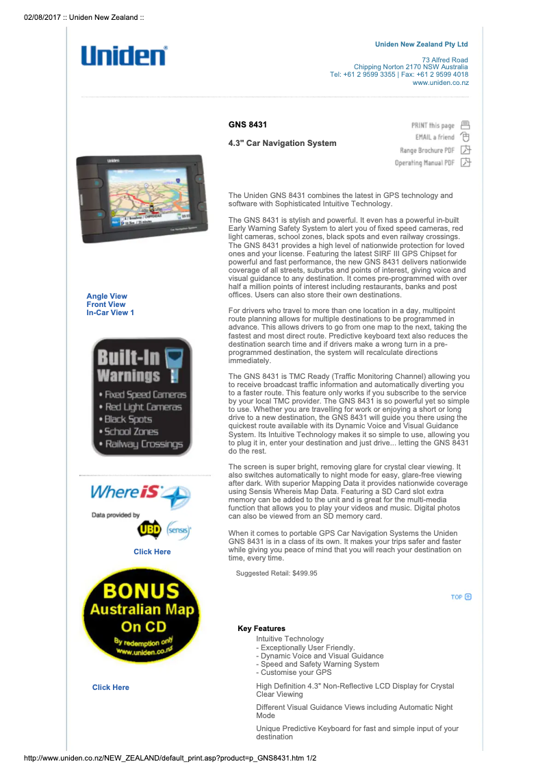 Page 1 de la notice Manuel utilisateur Uniden GNS 8431