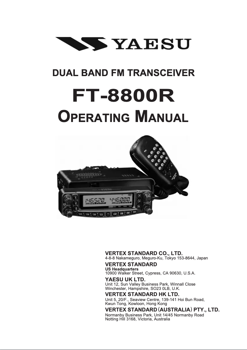 Imagen de la primera página del manual del dispositivo FT-8800R