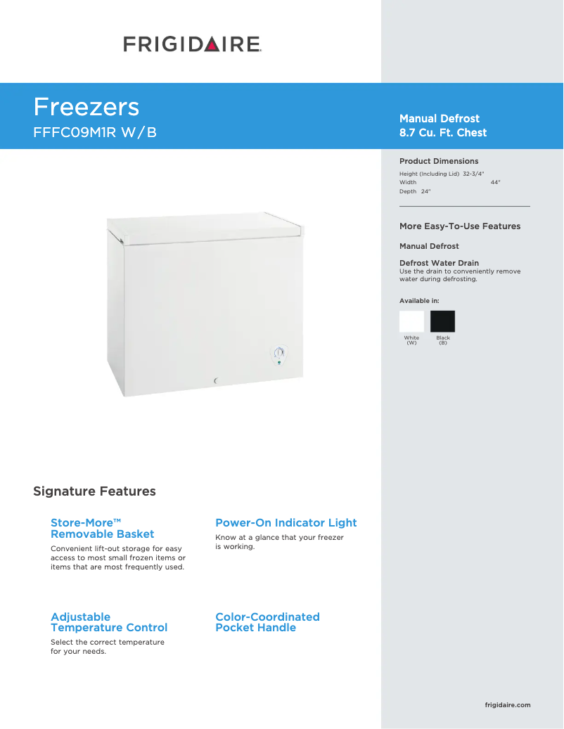 Page 1 de la notice Fiche technique Frigidaire FFFC09M1R