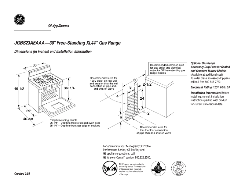 Página 1 del manual Ficha técnica GE JGBS23AEAAA