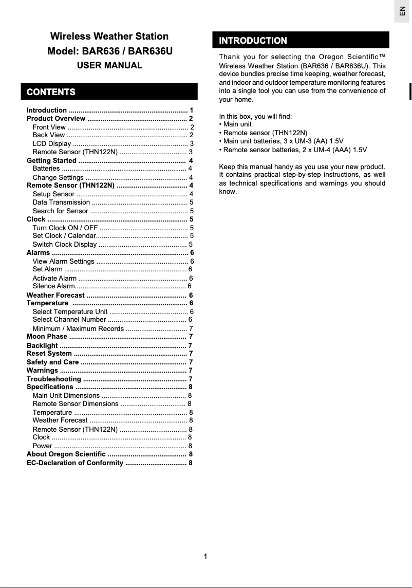 Image de la première page du manuel de l'appareil BAR 636