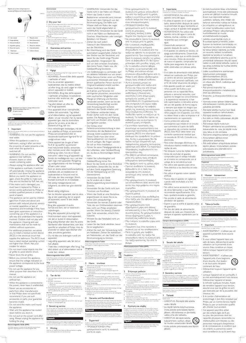 Page 1 de la notice Manuel utilisateur Philips SalonDry Compact HP8103