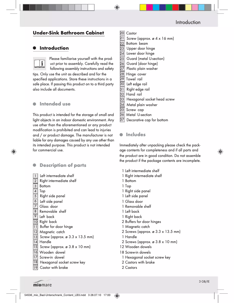 Page 1 de la notice Manuel utilisateur Miomare IAN 66744