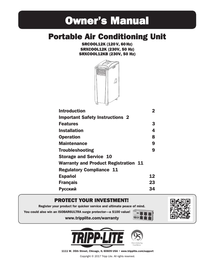 Page 1 de la notice Manuel utilisateur Tripp Lite SRXCOOL12KB
