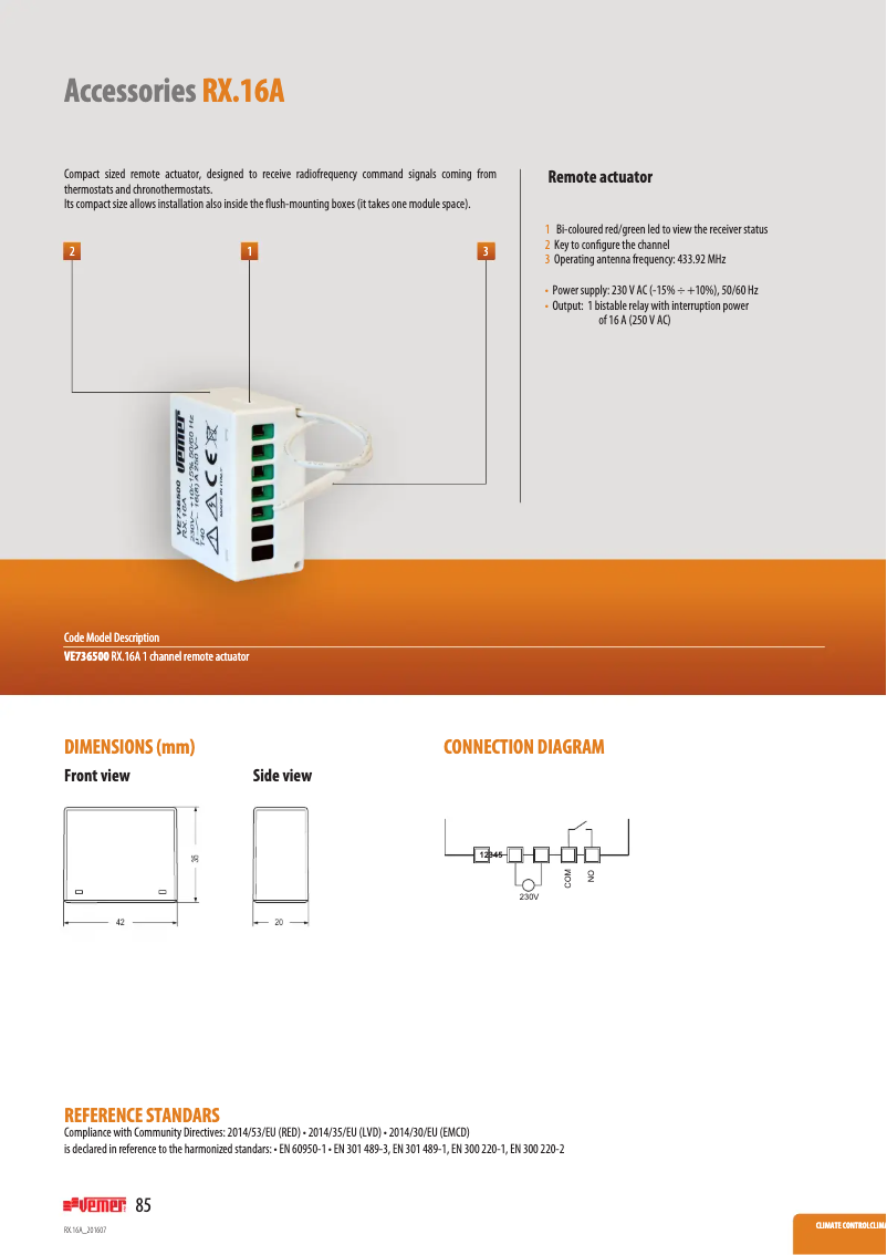 Page n°1 - Fiche technique Vemer RX.16A