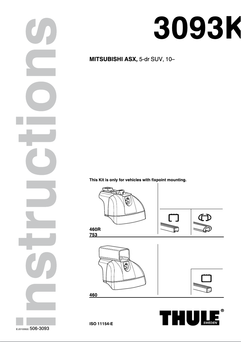 Page 1 de la notice Manuel utilisateur Thule Fit Kit 3093