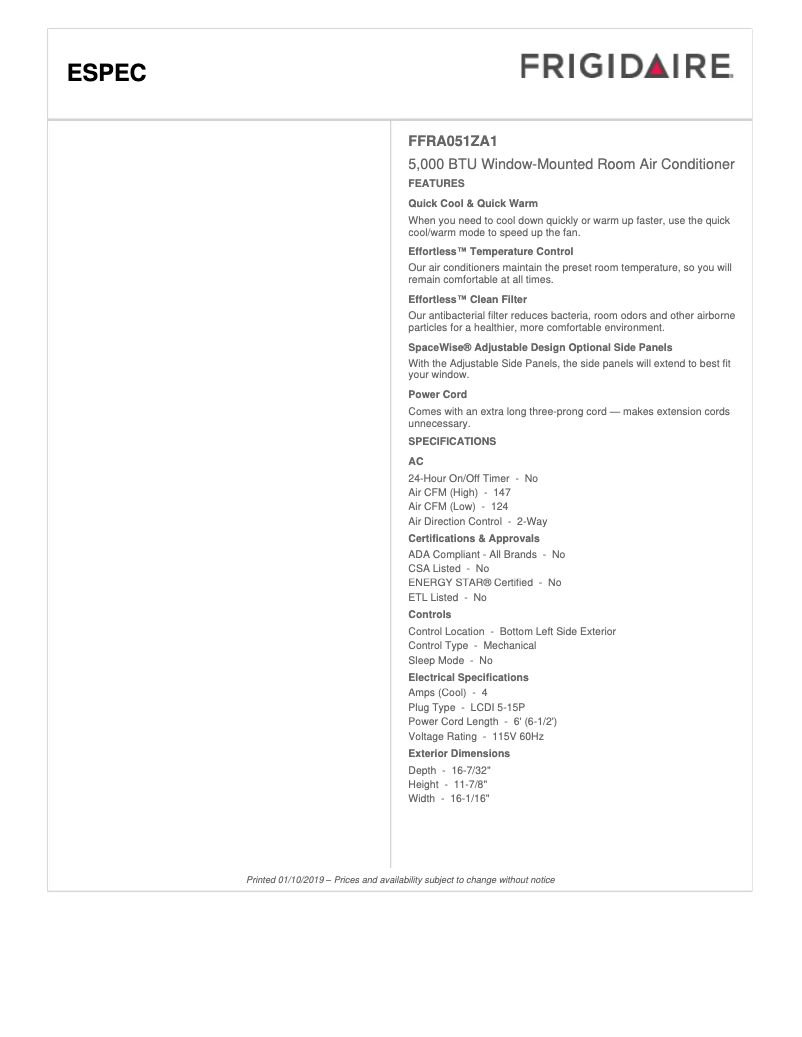 Image de la première page du manuel de l'appareil FFRA051ZA1