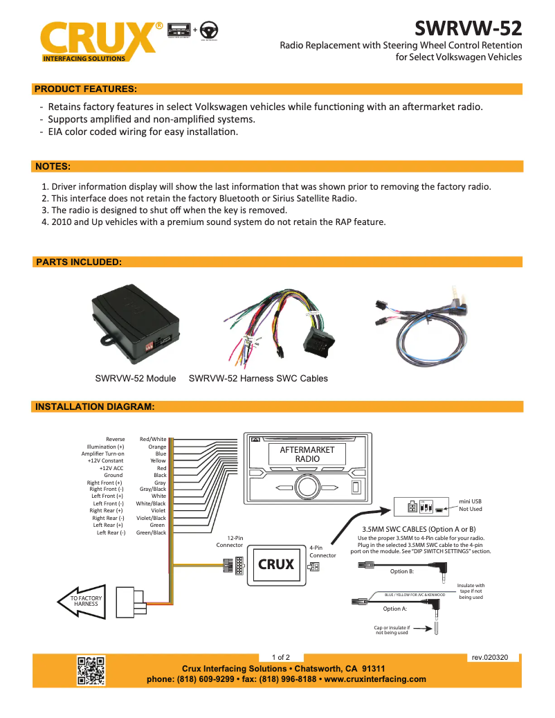 Page 1 de la notice Manuel utilisateur CRUX SWRVW-52