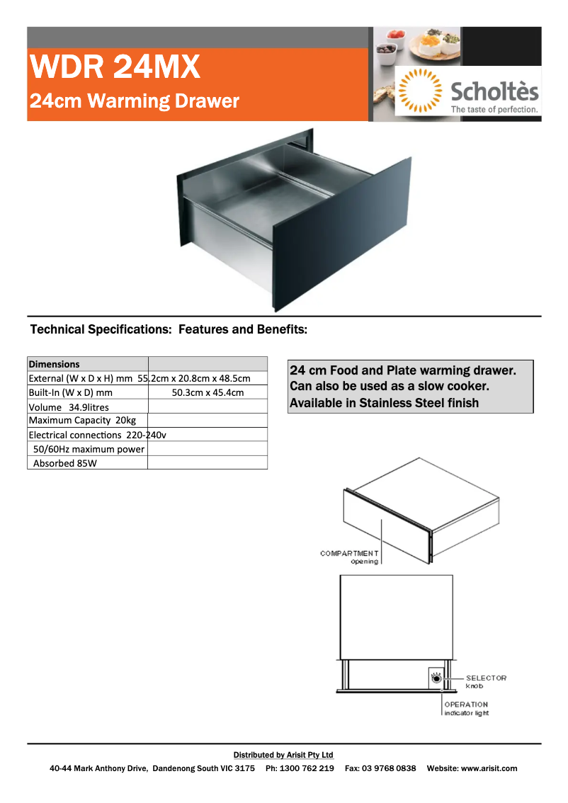 Página 1 del manual Ficha técnica Scholtès WDR 24 XA