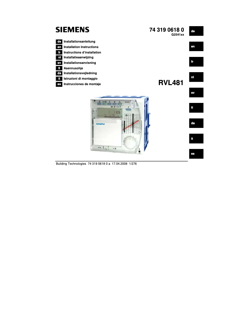 Image de la première page du manuel de l'appareil RVL481
