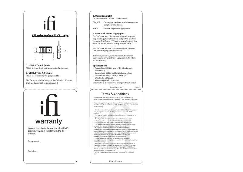 Page n°1 - Manuel utilisateur iFi Audio iDefender3.0