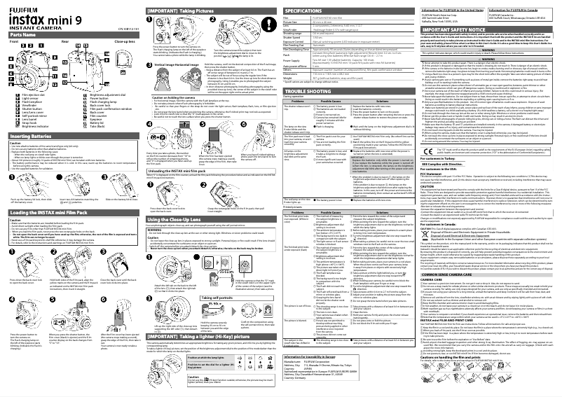 Page 1 de la notice Manuel utilisateur Fujifilm Instax Mini 9