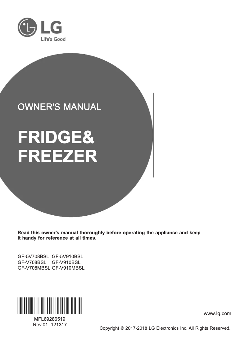 Page 1 de la notice Manuel utilisateur LG GF-V708