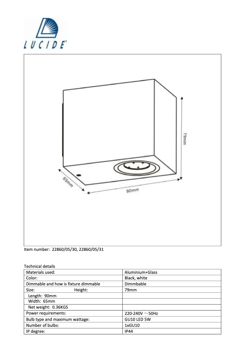 Page n°1 - Manuel utilisateur Lucide Zora-LED