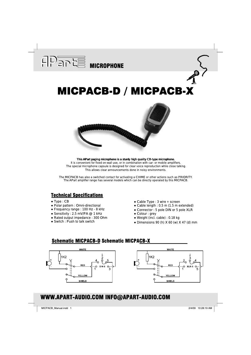 Page 1 de la notice Manuel utilisateur APart MICPACB-D