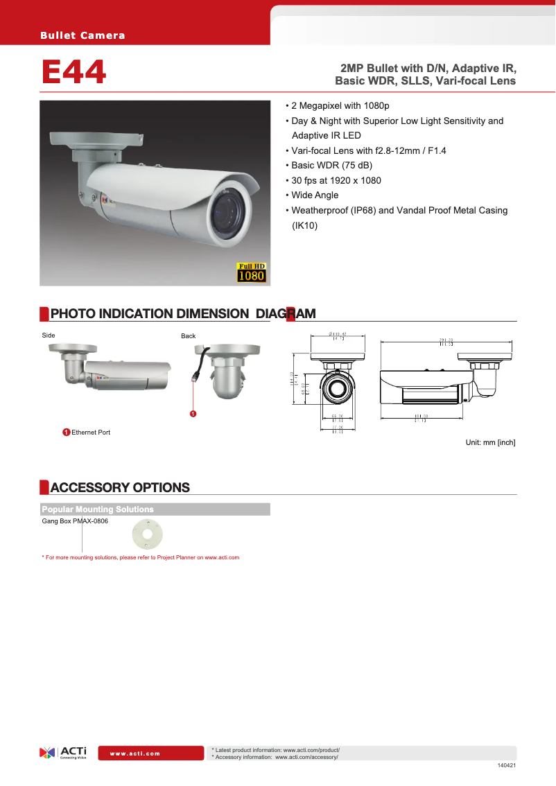 Page 1 de la notice Fiche technique ACTi E44