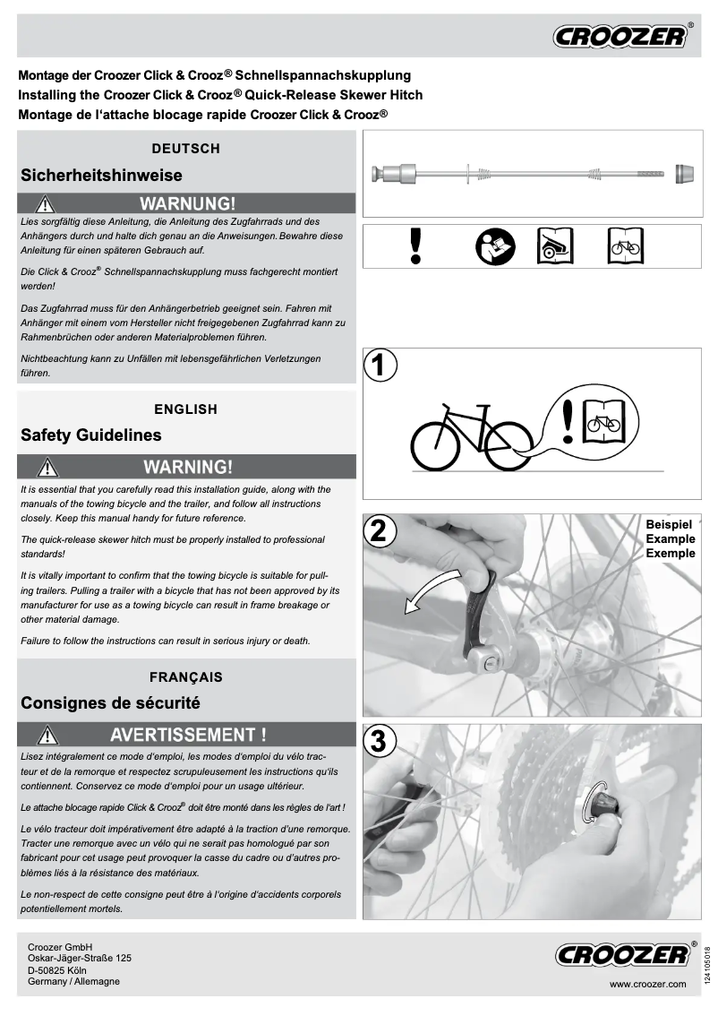 Page 1 de la notice Manuel utilisateur Croozer Click & Crooz