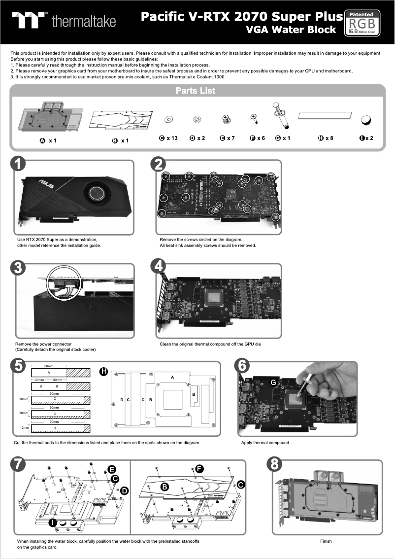 Page 1 de la notice Manuel utilisateur Thermaltake Pacific V-RTX 2070 Super Plus
