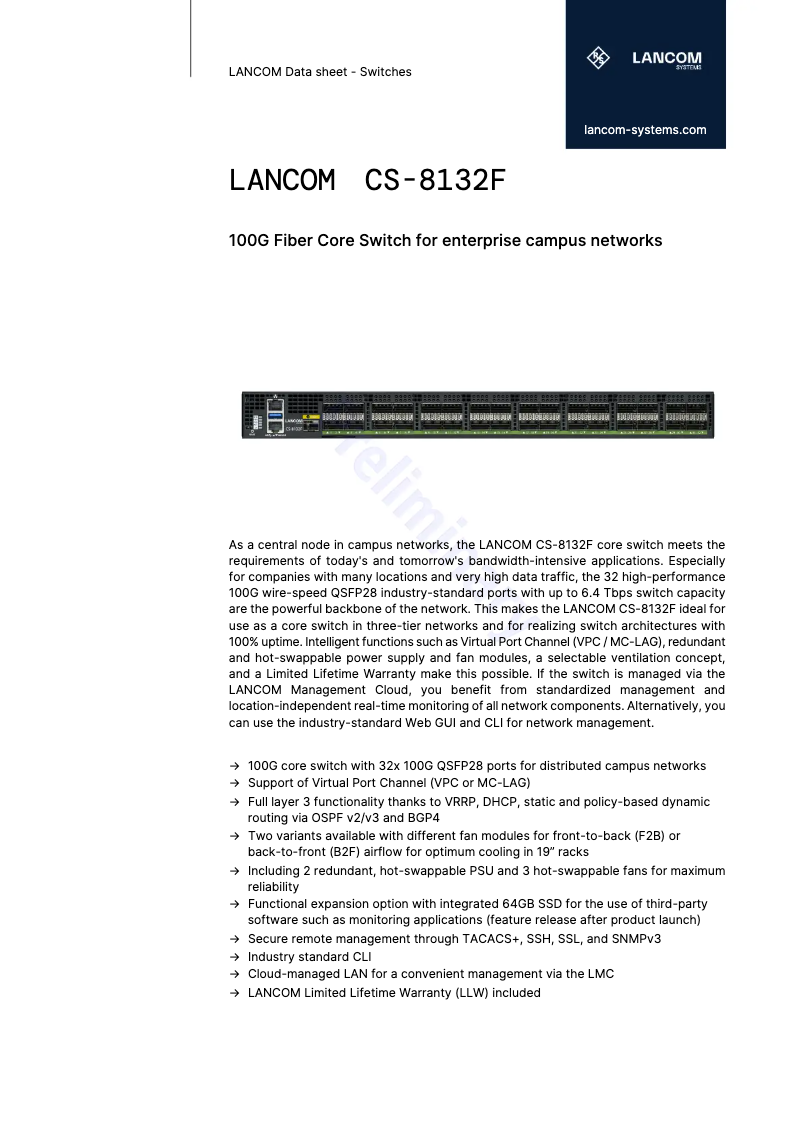 Page n°1 - Fiche technique Lancom CS-8132F