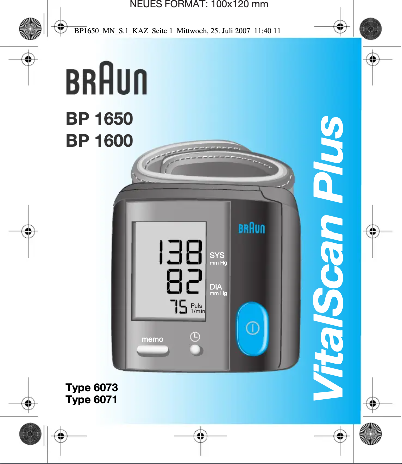 Image de la première page du manuel de l'appareil VitalScan Plus BP 1600