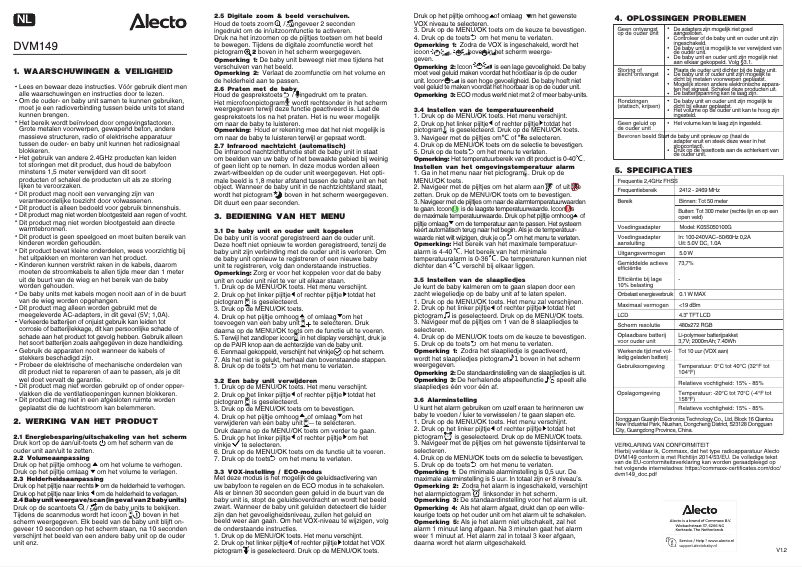 Page n°1 - Manuel utilisateur Alecto DVM149
