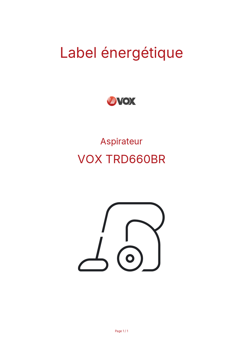 Page n°1 - Label énergétique VOX TRD660BR