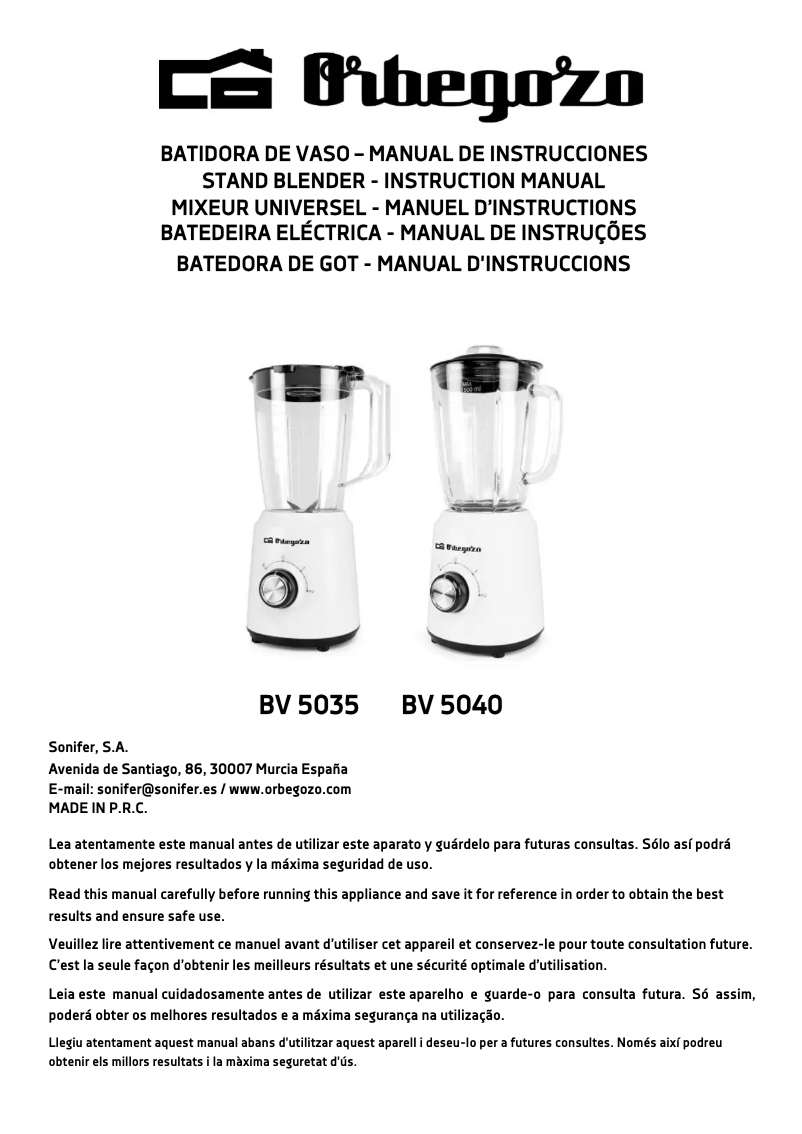 Page n°1 - Manuel utilisateur Orbegozo BV 5040