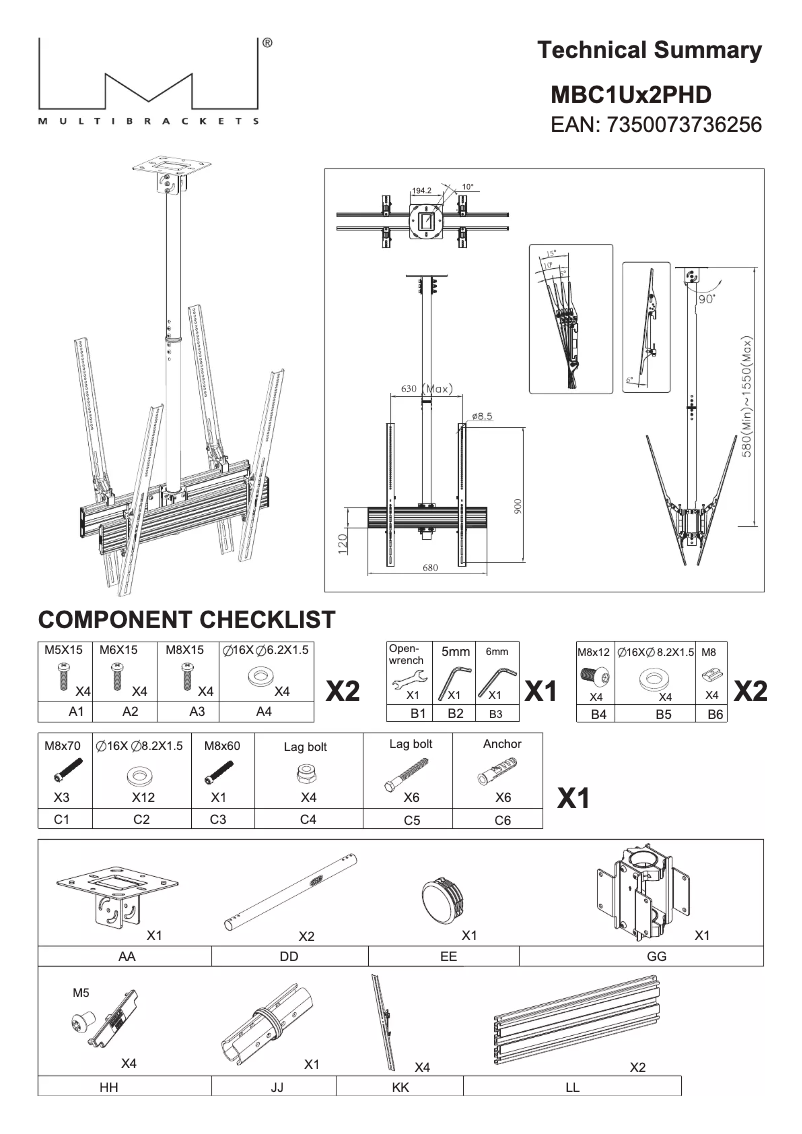 Page n°1 - Manuel utilisateur Multibrackets M Ceiling Mount Pro MBC1UX2PHD