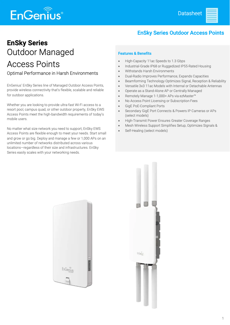 Page 1 de la notice Fiche technique EnGenius EWS860AP