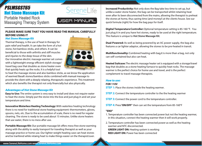 Page 1 de la notice Manuel utilisateur SereneLife PSLMSGST65