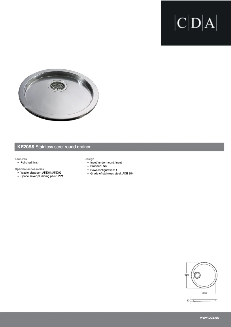 Page 1 de la notice Fiche technique CDA KR20SS
