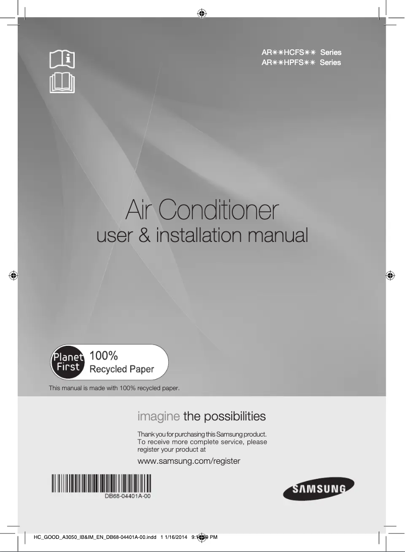 Page 1 de la notice Manuel utilisateur Samsung AR25HCFSCWK