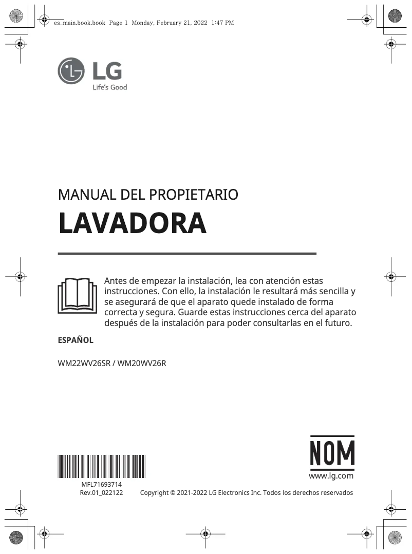 Image de la première page du manuel de l'appareil WM20WV26R