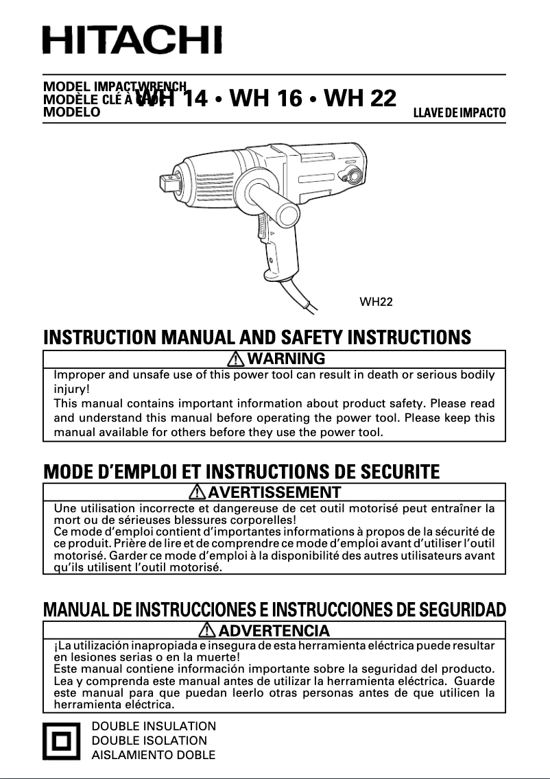 Page 1 de la notice Manuel utilisateur Hitachi WH 14