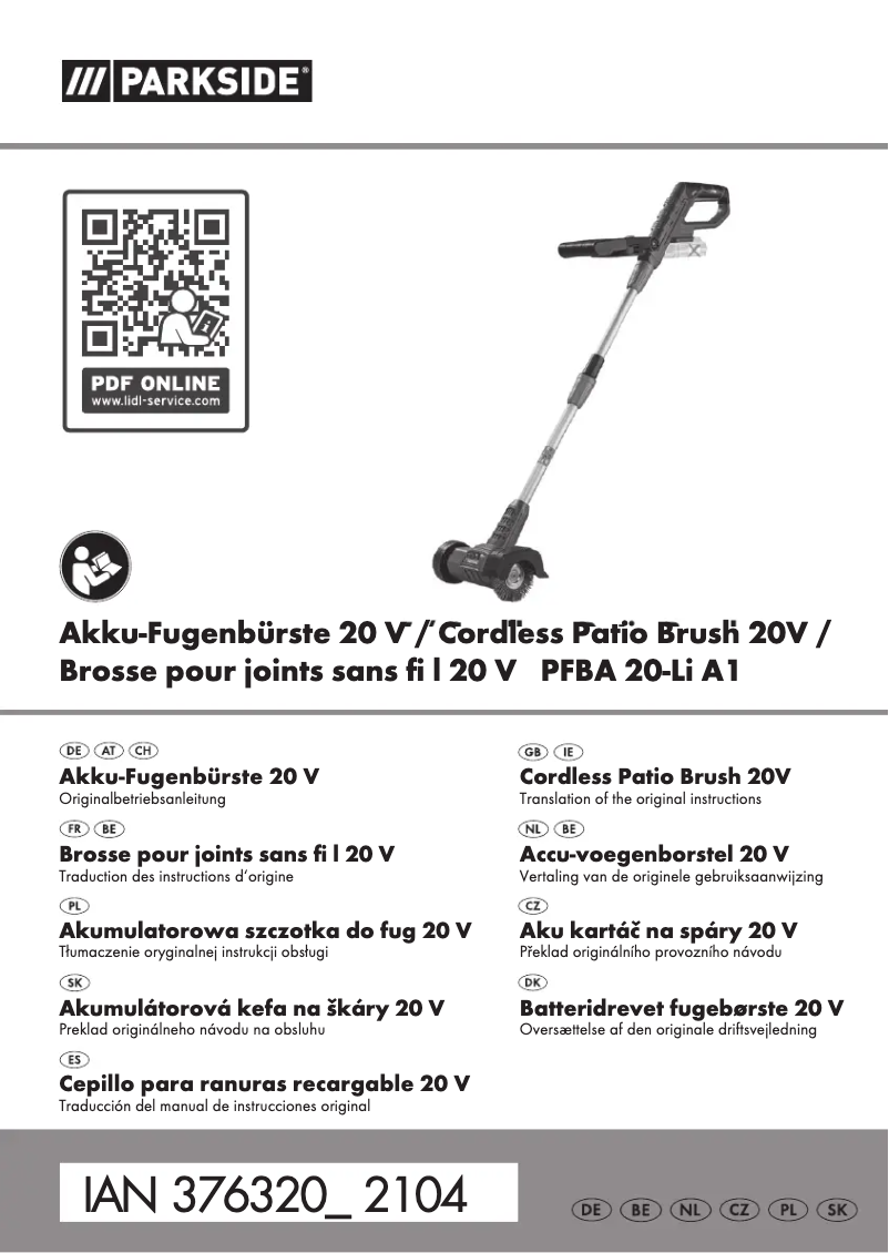 Page n°1 - Manuel utilisateur Parkside PFBA 20-Li A1