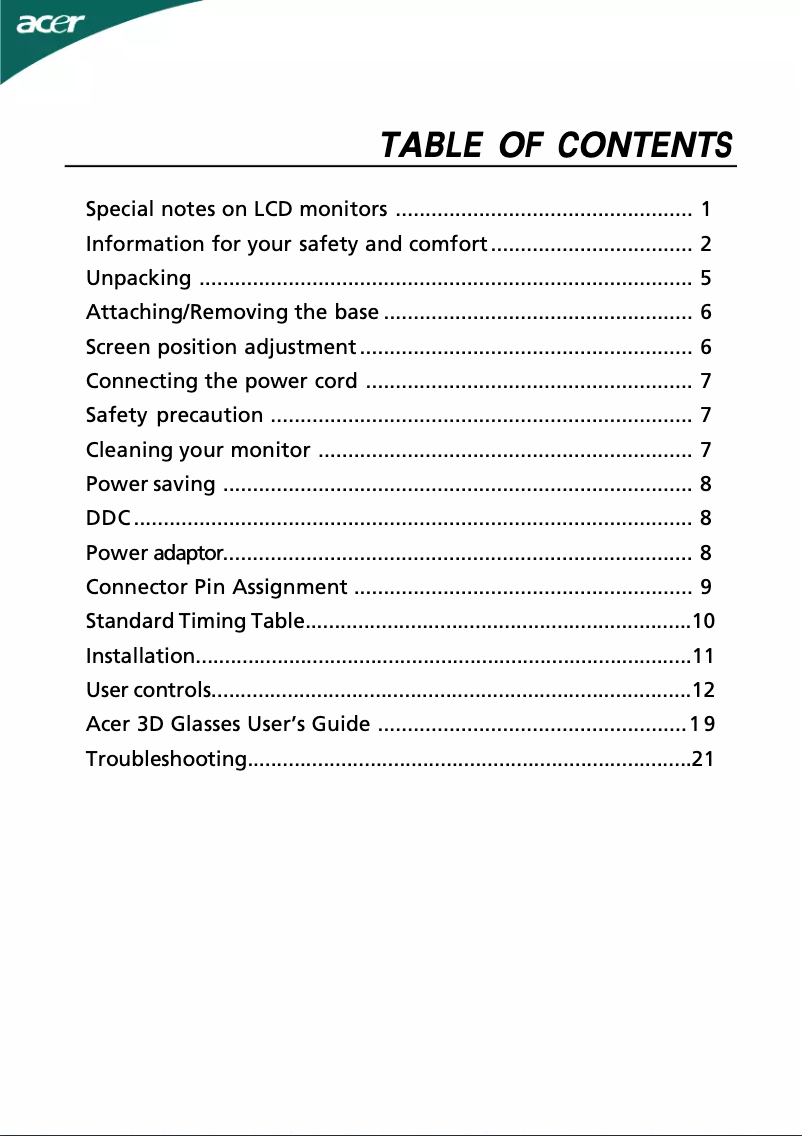 Página 1 del manual Manual de usuario Acer HR274H