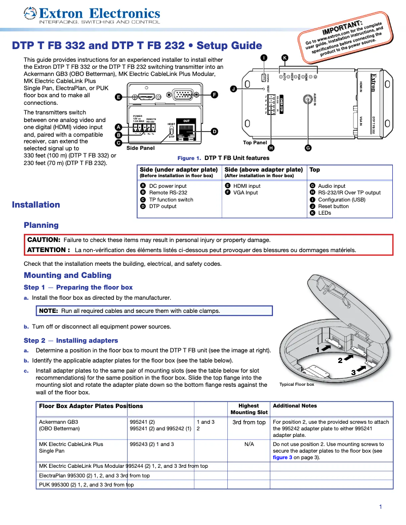 Página 1 del manual Manual de usuario Extron DTP T FB 232
