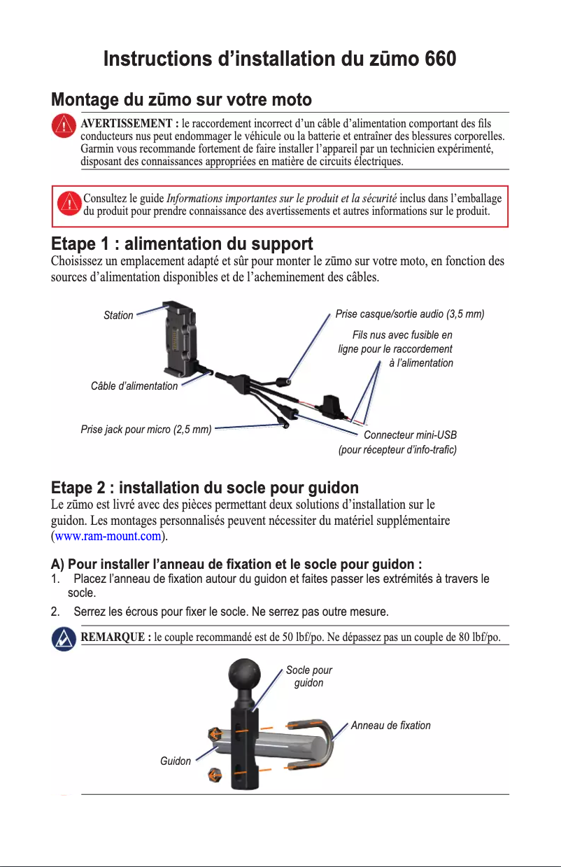 Page n°1 - Guide d'installation Garmin Zumo 660LM