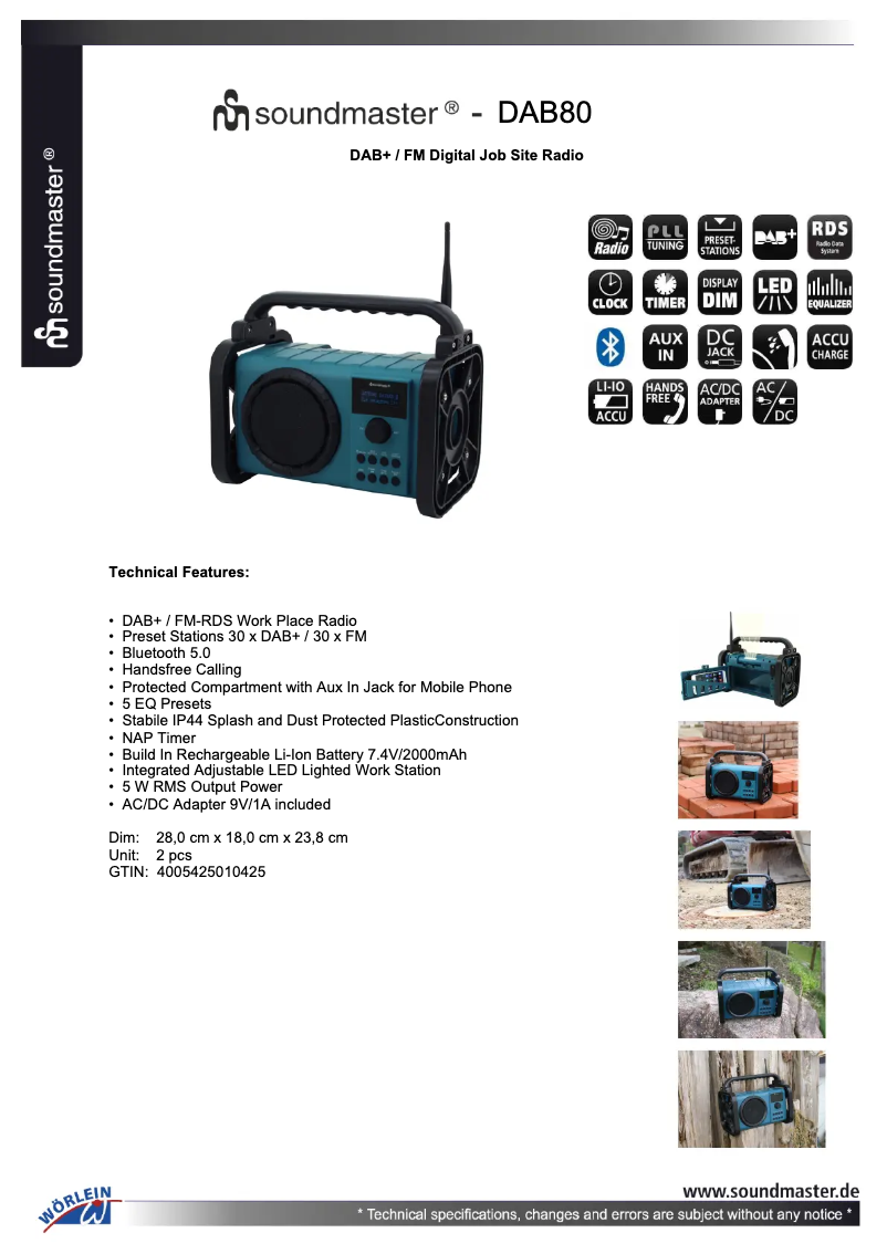 Page n°1 - Fiche technique Soundmaster DAB80