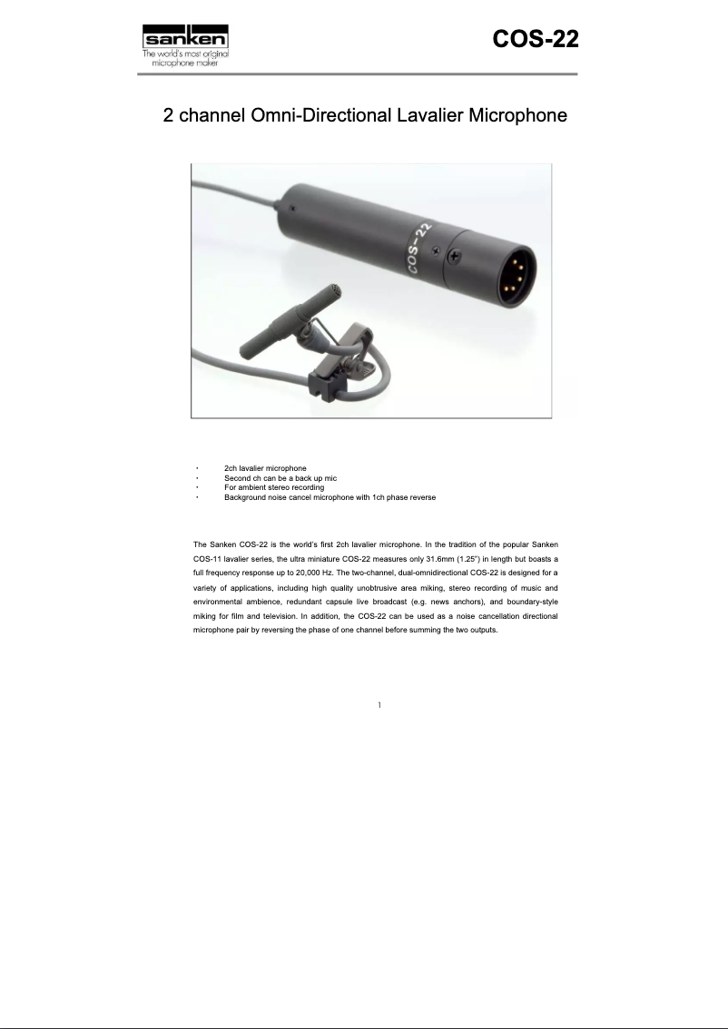 Page 1 de la notice Manuel utilisateur Sanken COS-22