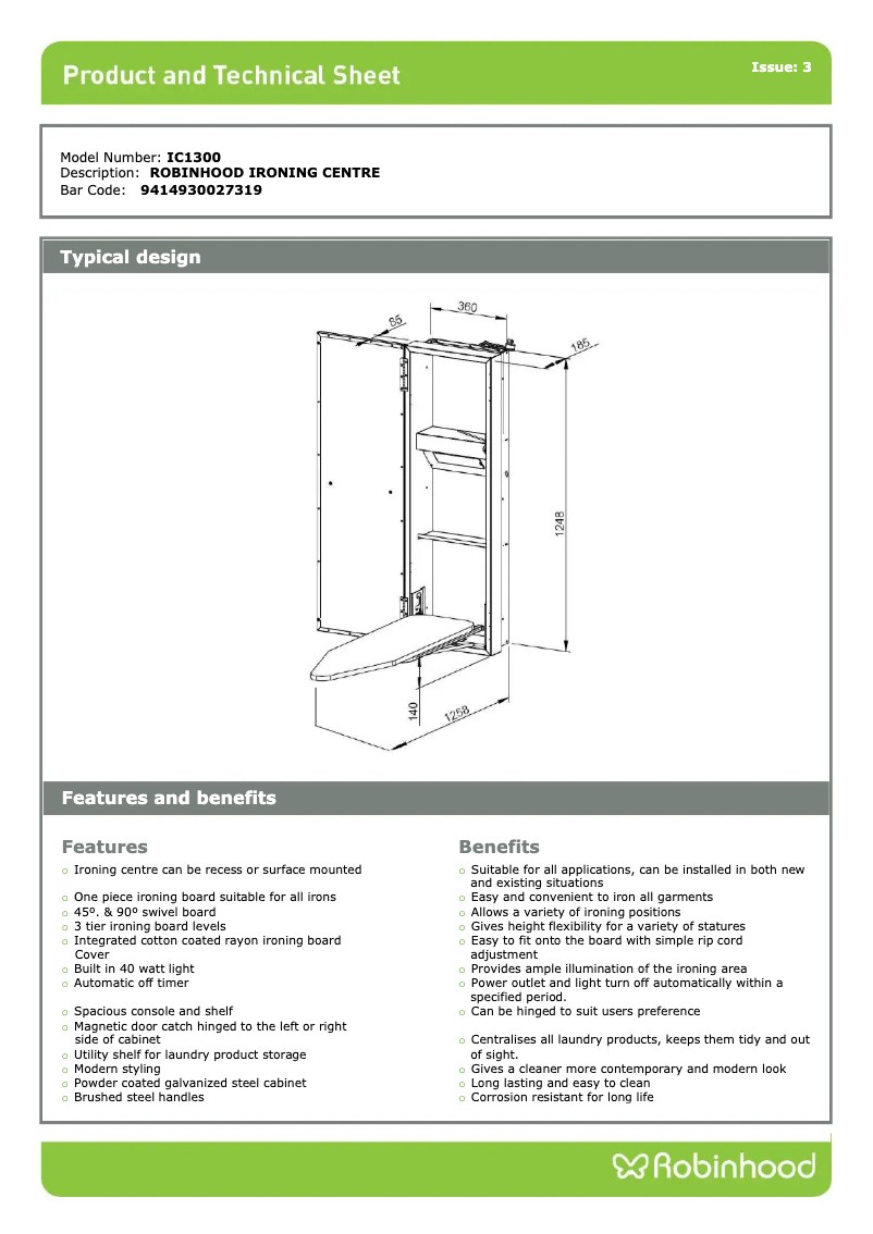 Page 1 de la notice Fiche technique Robinhood IC1300