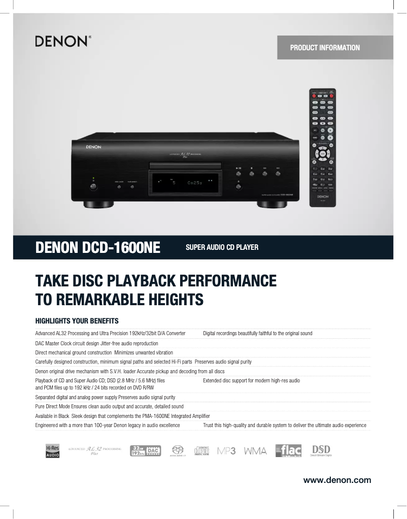 Page 1 de la notice Fiche technique Denon DCD-1600NE