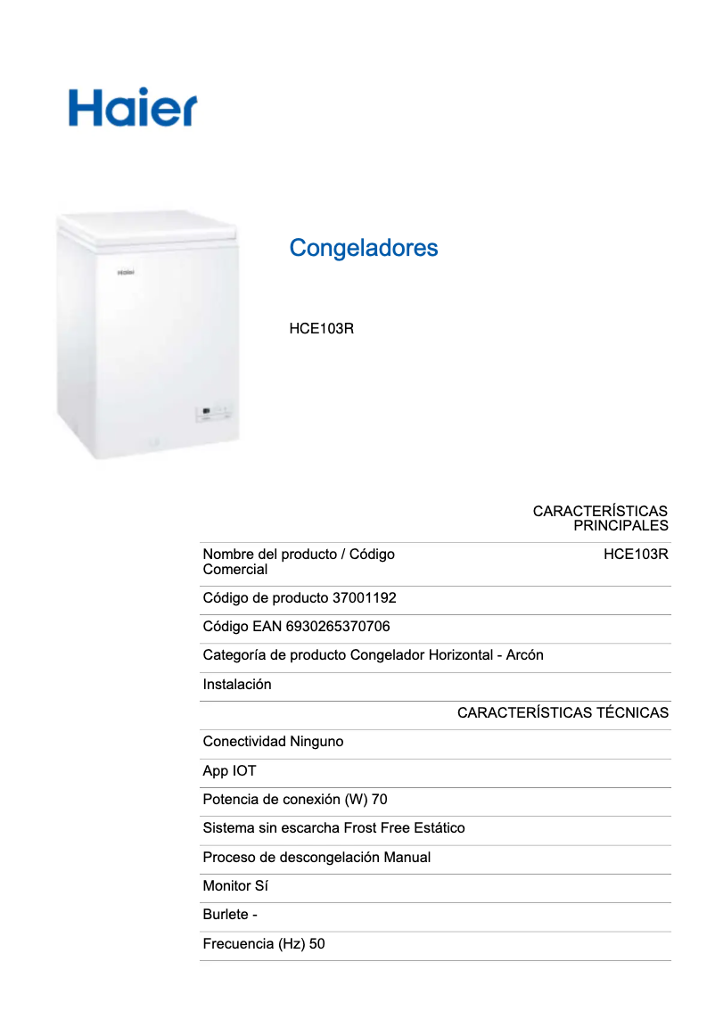 Page 1 de la notice Label énergétique Haier HCE103R