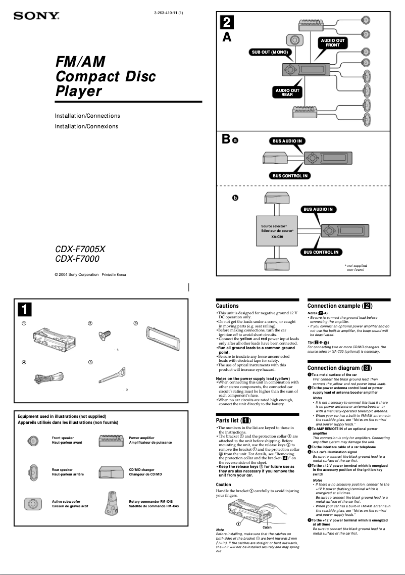 Page 1 de la notice Guide d'installation Sony CDX-F7000