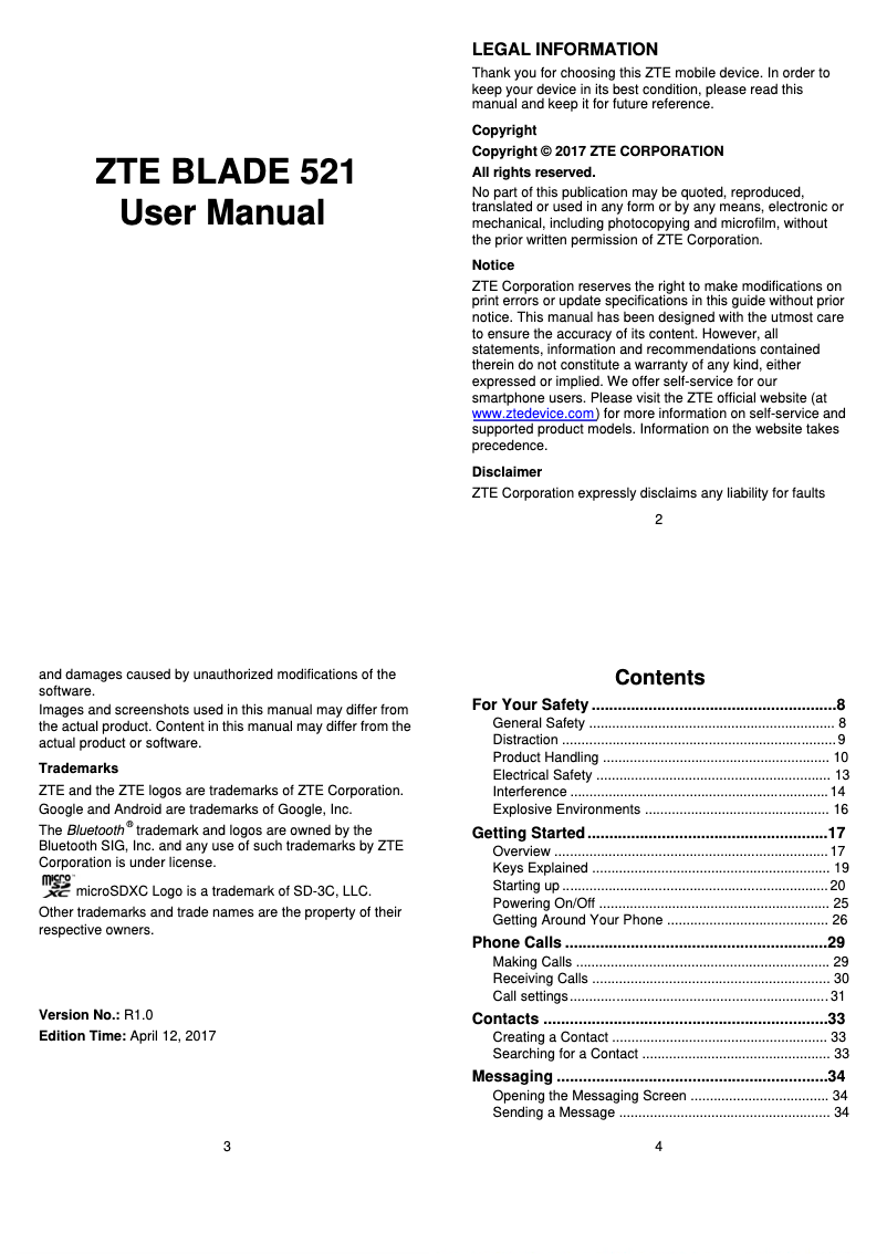 Page 1 de la notice Manuel utilisateur ZTE Blade 521