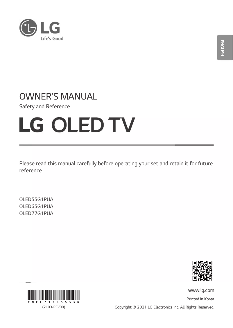 Page 1 de la notice Manuel utilisateur LG OLED55G1PUA