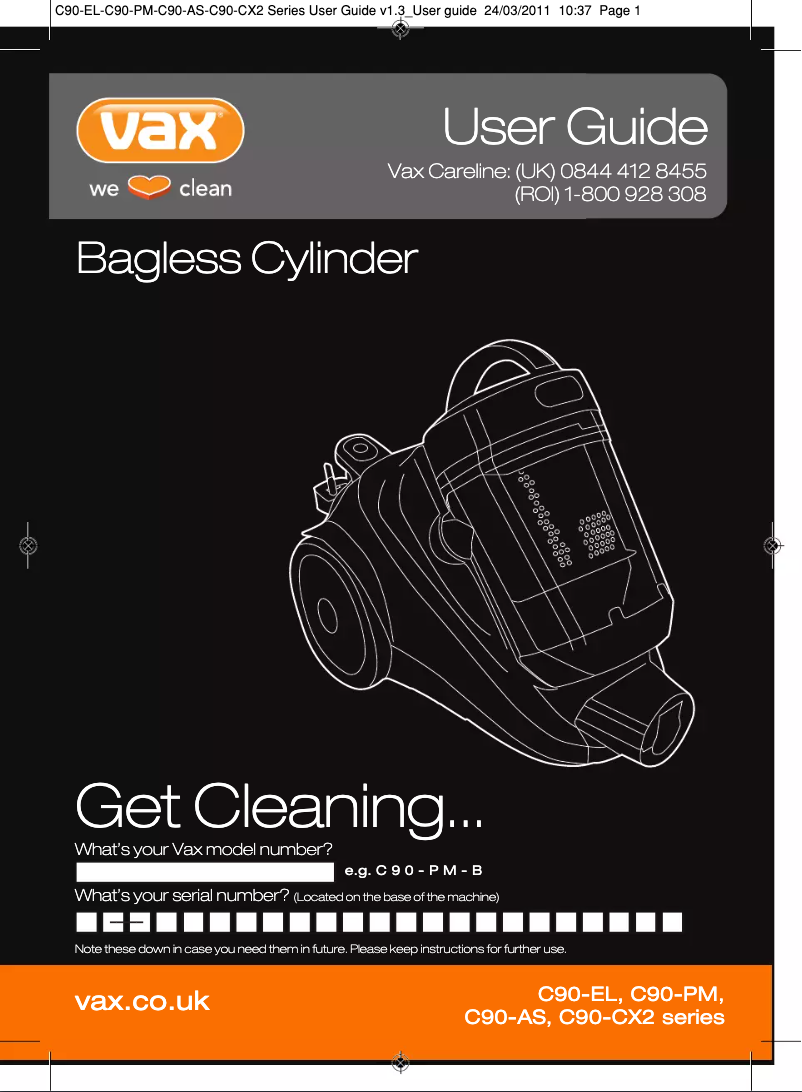 Page 1 de la notice Manuel utilisateur Vax C90-CX2