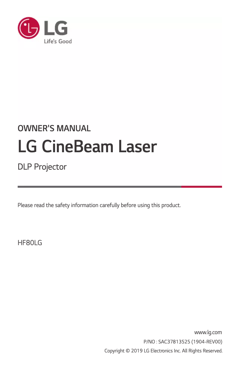 Page n°1 - Manuel utilisateur LG ProBeam HF80