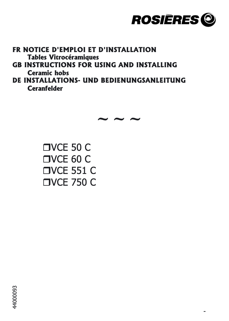 Page 1 de la notice Manuel utilisateur Rosieres VCE 750 CIN